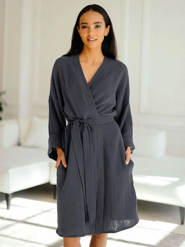 Soft fleece women's robes for warmth-Robe de Chambre Femme mi-Longue en Coton Bleu Pétrole "Nid Douillet"