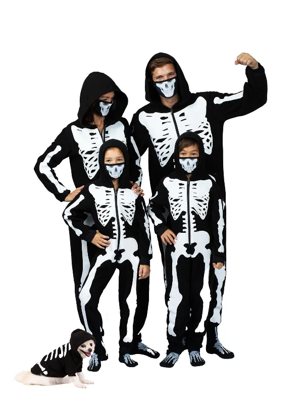 Comfortable matching mother and kid same suit for playdates-Family Skeleton Onesie Pajama With Hood, Mask, And Socks Comfortable matching mother and kid same suit for playdates-Family Skeleton Onesie Pajama With Hood, Mask, And Socks