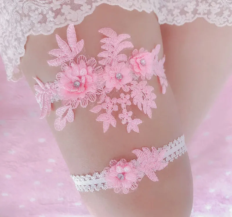 Nipple covers for shaping without pressure-Pink Lace Embroidery Wedding Garter Set, Bridal Toss Set Nipple covers for shaping without pressure-Pink Lace Embroidery Wedding Garter Set, Bridal Toss Set