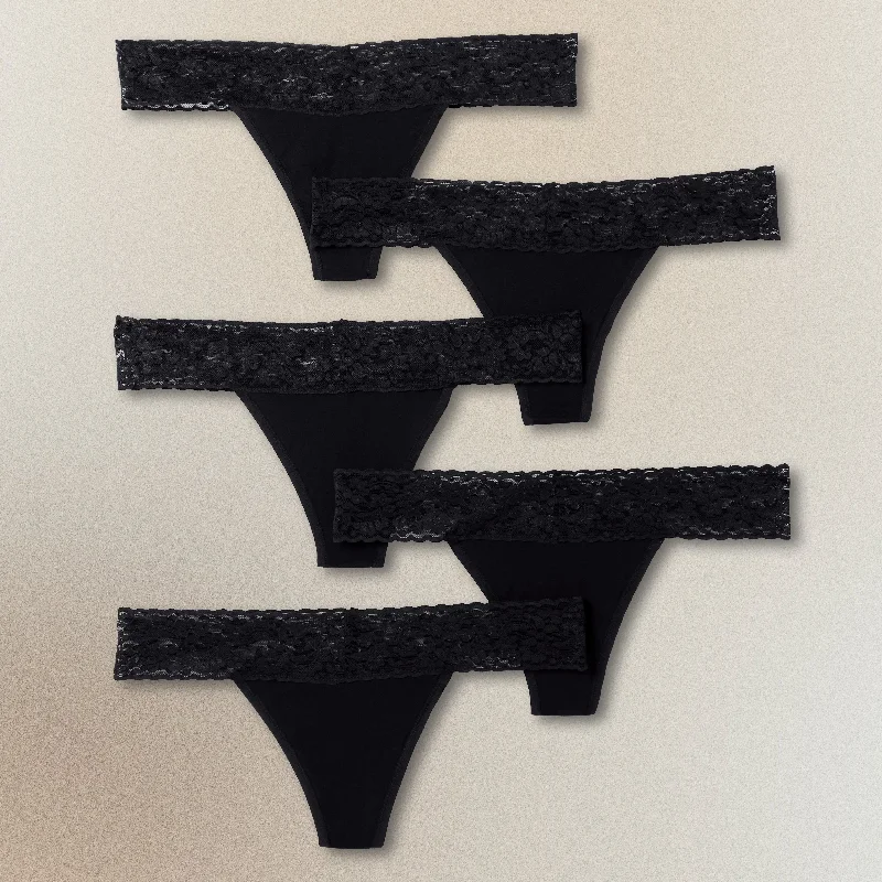 Women's panties with floral designs-Lace Thong - 5 Pack