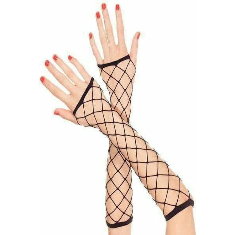 Nipple covers for reducing embarrassment-Fingerless Fishnet Elbow Gloves