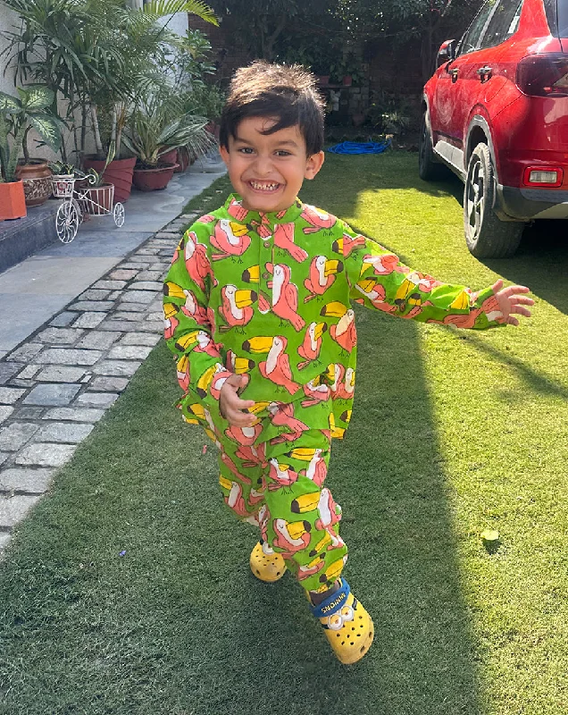 Fun and colorful matching mother and kid same suit-Toucan Cotton Kurta Pyjama Set for Kids