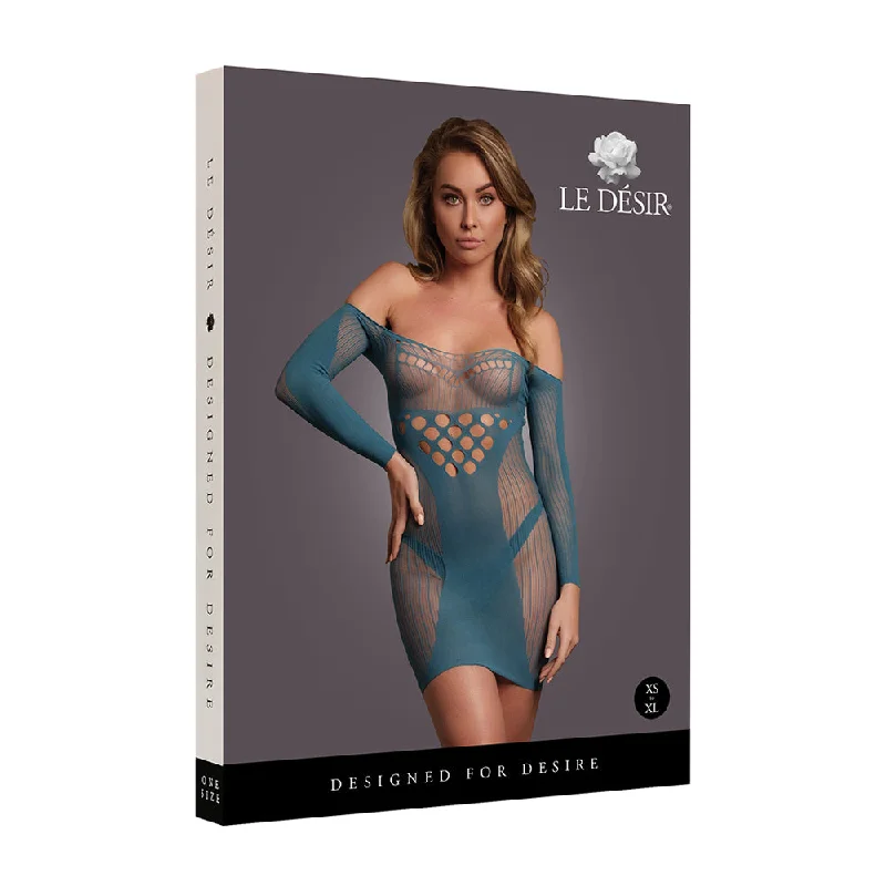 Sexy dress for halter neck design-Le Désir Long-Sleeved Net Mini Dress Blue One Size