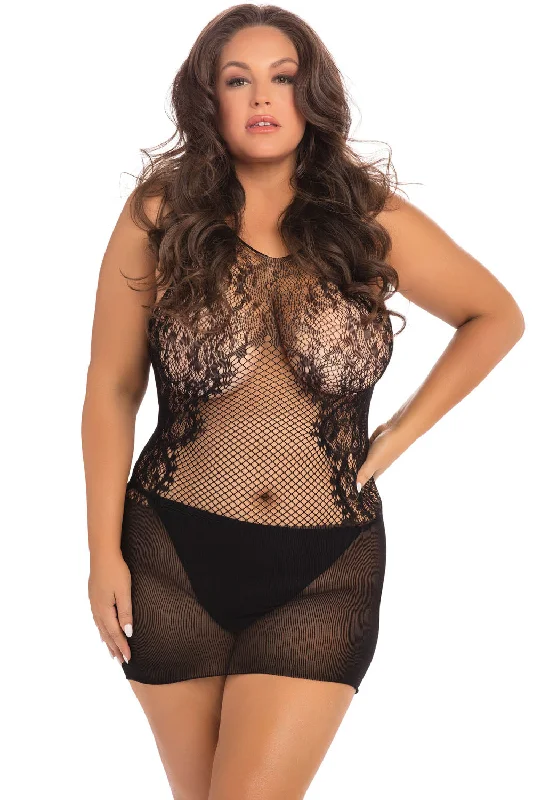 Sexy dress for effortless elegance-Rene Rofe Lace Fantasy Stocking Mini Dress - Black