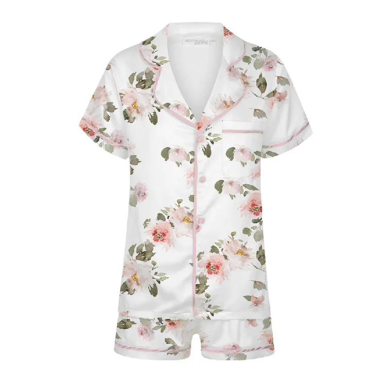 Stylish matching outfits mother and kid same suit-Limited Edition Satin Personalised Pyjama Set - Short Sleeve Floral Print