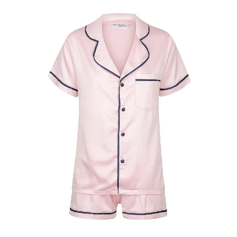 Casual mother and kid same suit for everyday wear-Satin Personalised Pyjama Set - Short Sleeve Pink/Navy Casual mother and kid same suit for everyday wear-Satin Personalised Pyjama Set - Short Sleeve Pink/Navy