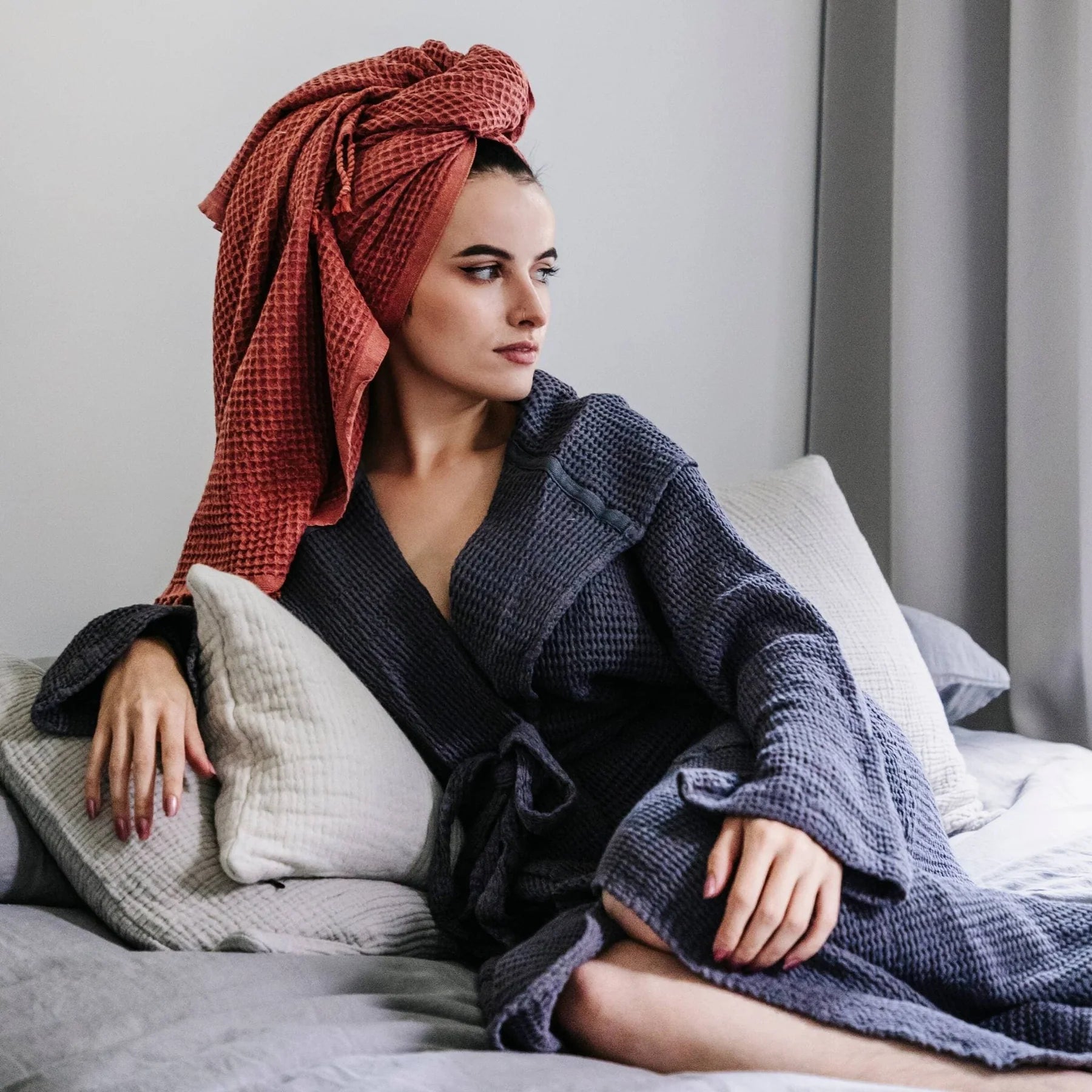 Women's robes with plush cotton fabric-Pokoloko Wave Cotton Bamboo Unisex Robe