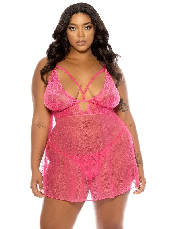 Stylish women's sexy nightwear for bedtime relaxation-Curvy Aphrodite Lace Babydoll Dress