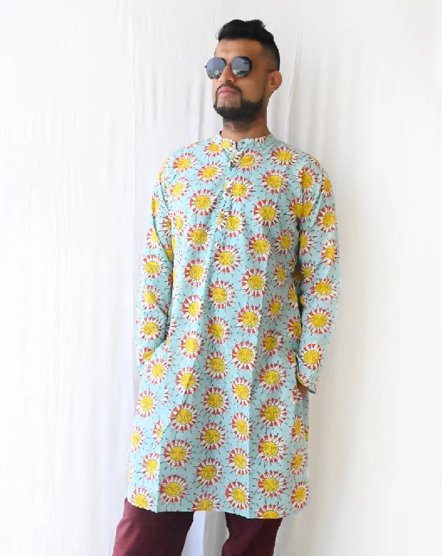 Soft fabric matching mother and kid same suit for comfort-Sunburn Cotton Men's Long Kurta