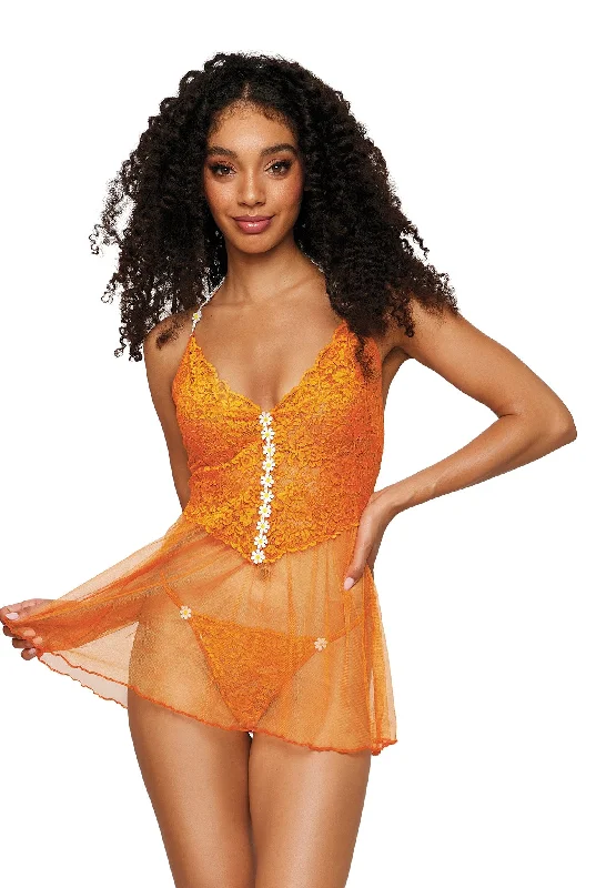 Sexy dress for flattering curves and shape-Floral Lace and Mesh Babydoll