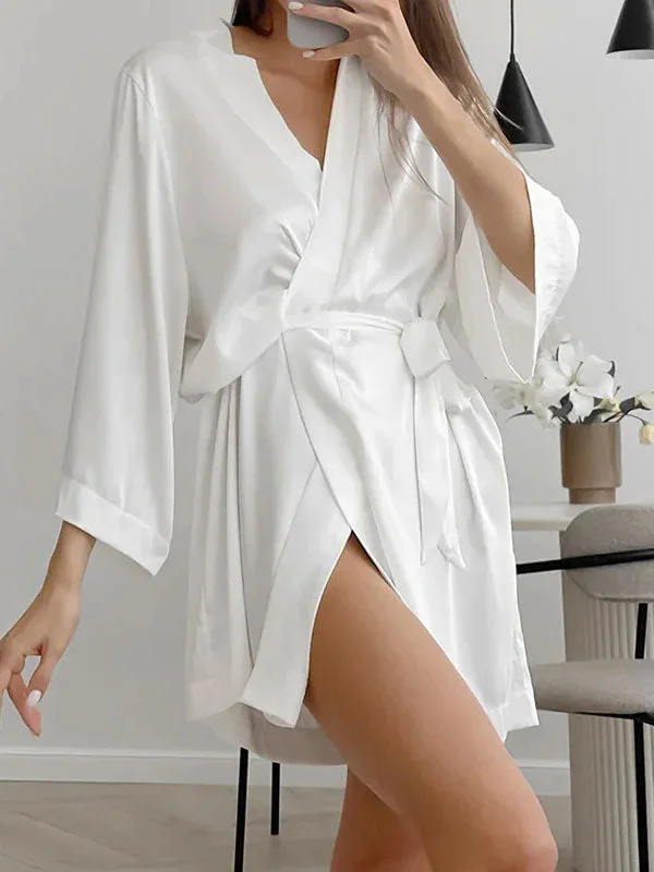 Women's robes for a comfortable sleep experience-Robe de Chambre Blanche Pour Femme "Douceur de Satin" Women's robes for a comfortable sleep experience-Robe de Chambre Blanche Pour Femme "Douceur de Satin"