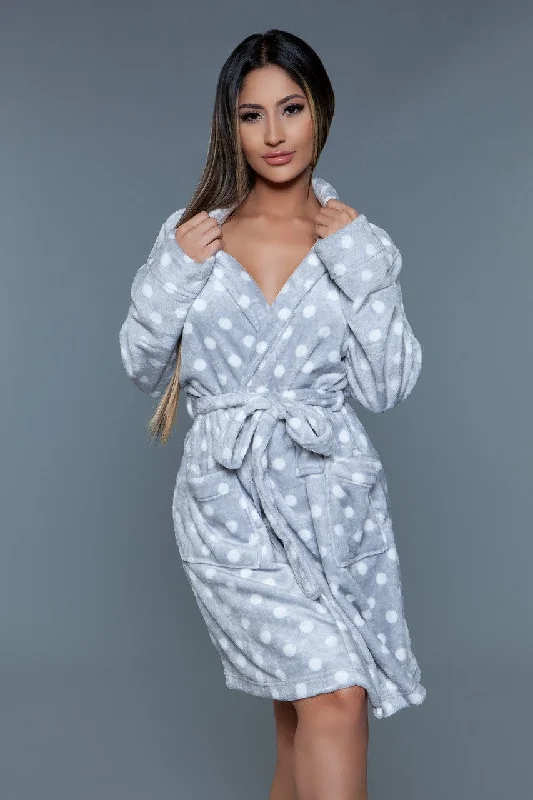 Cozy robes for women with long sleeves-Geovan Plush Robe Grey White