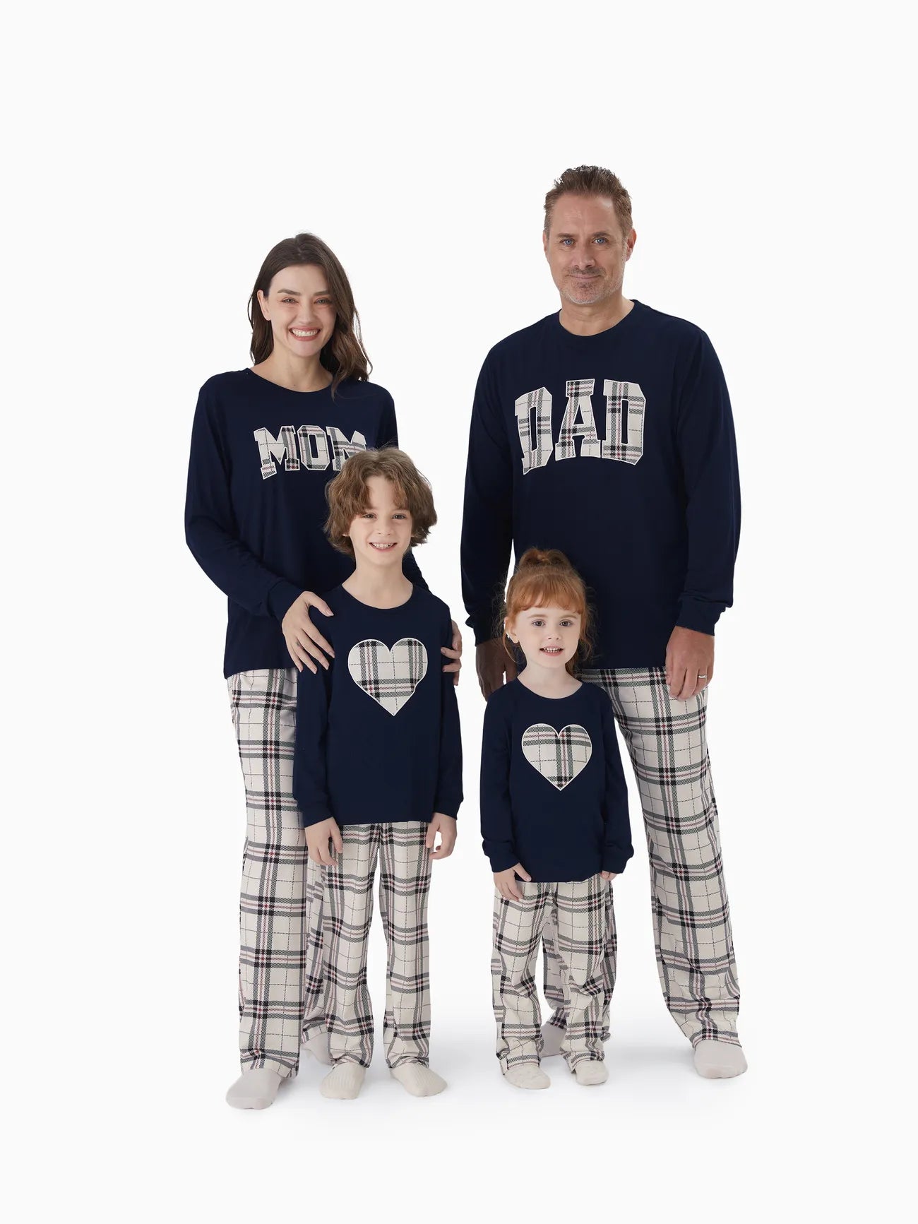 Matching mother and kid same suit for evening outings-Family Matching Plaid Letter Print Pajamas Sets