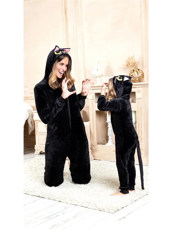 Casual matching mother and kid same suit for simple outings-Mommy and Me Black Cat Onesie Pajama Casual matching mother and kid same suit for simple outings-Mommy and Me Black Cat Onesie Pajama