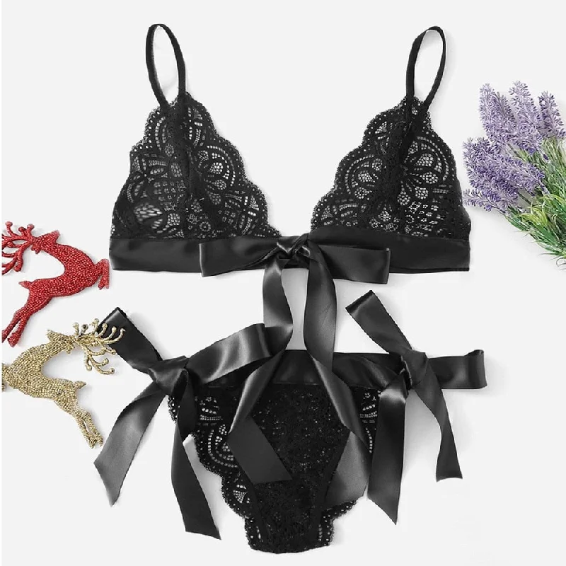 Lingerie sets for perfect fit-Bow Sexy Lingerie Set