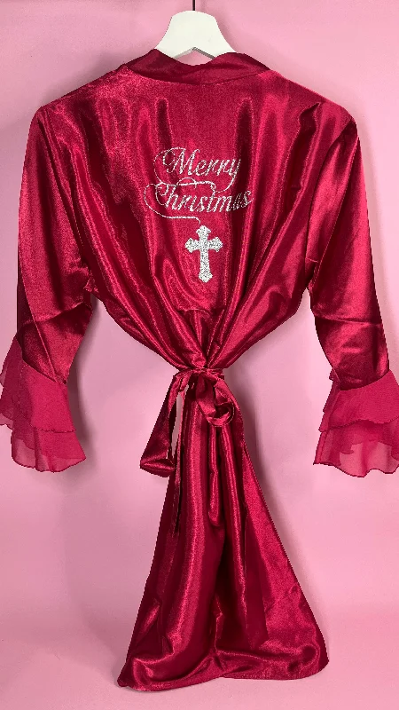 Soft cotton robes with comfortable fit-Personalised Ruffle Robe | Wine Discontinued Last Chance To Buy
