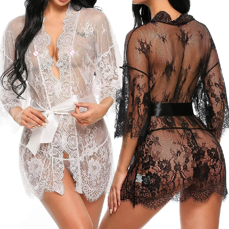 Lingerie sets for intimate nights-Sexy Lace Nightwear Erotic Lingerie Sleepwear Women Summer See Through Sleep Dress Solid Lace Pajamas Bath Robe Dress Nightgown Lingerie sets for intimate nights-Sexy Lace Nightwear Erotic Lingerie Sleepwear Women Summer See Through Sleep Dress Solid Lace Pajamas Bath Robe Dress Nightgown