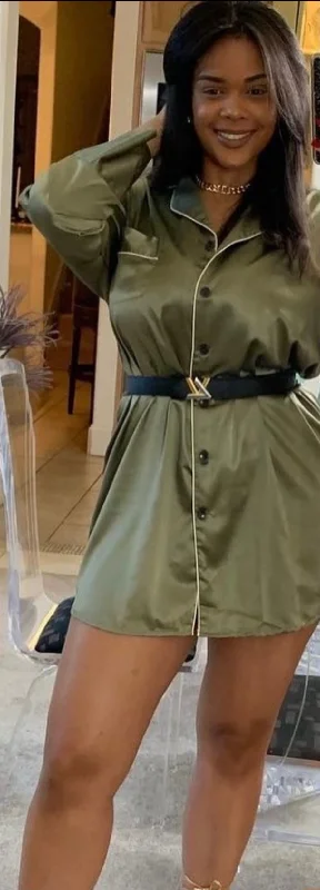 Women's robes with stylish patterns and designs-Sweet Sage Shirt Dress
