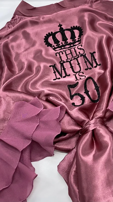 Women's robes with delicate lace accents-Personalised Ruffle Robe | Dusty Pink / Mauve Discontinued Last Chance To Buy