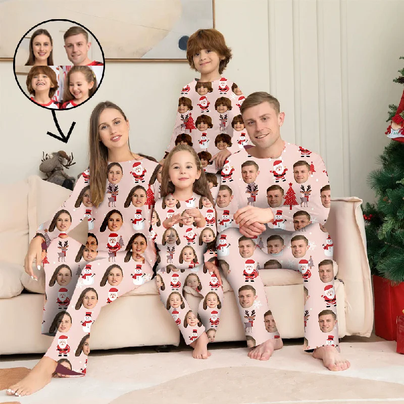 Comfortable matching mother and kid same suit for every day-Custom Photo Pajamas Family Matching Set Christmas Matching Sleepwear Personalized Pajamas Deer And Christmas Tree
