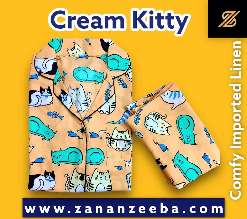 Mother and kid same suit for trendy, chic days-Cream kitty