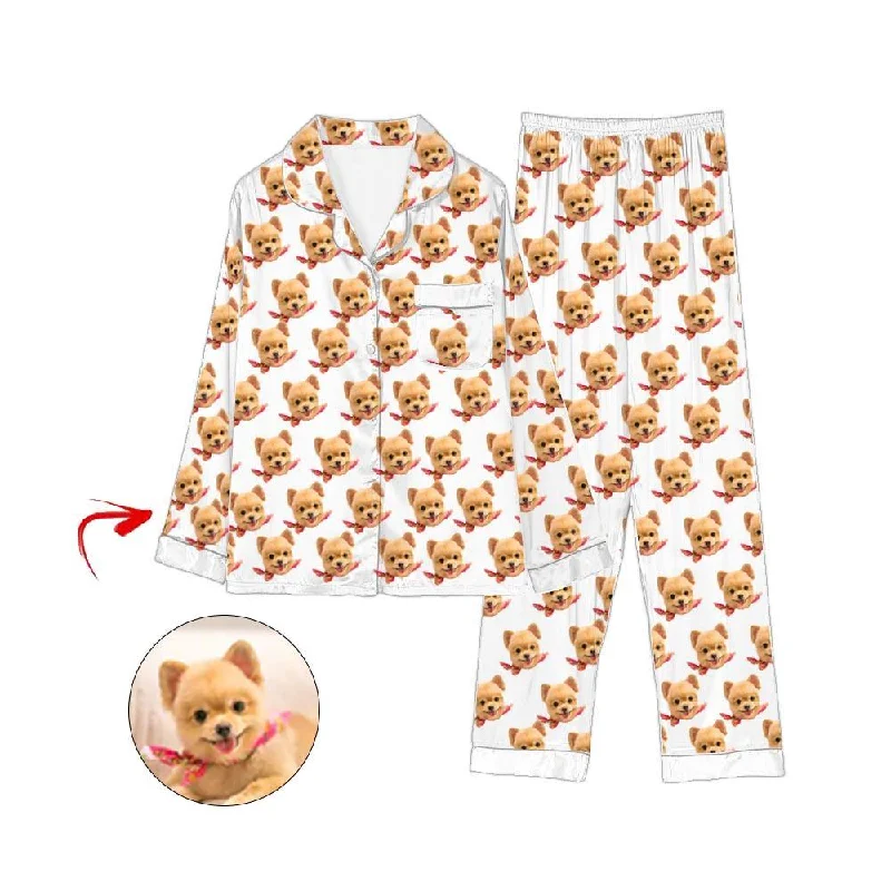 Matching outfits for mother and kid same suit for beach days-Custom Photo Satin Pajamas I Love My Dog White Matching outfits for mother and kid same suit for beach days-Custom Photo Satin Pajamas I Love My Dog White