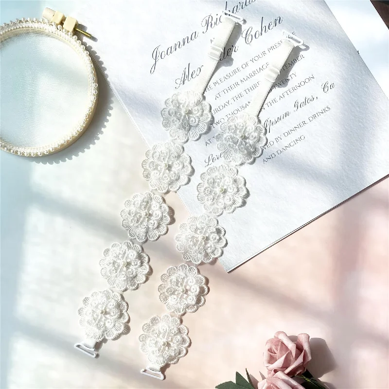 Nipple covers for adhesive-free wear-Sweet Flower Lace Bra Straps