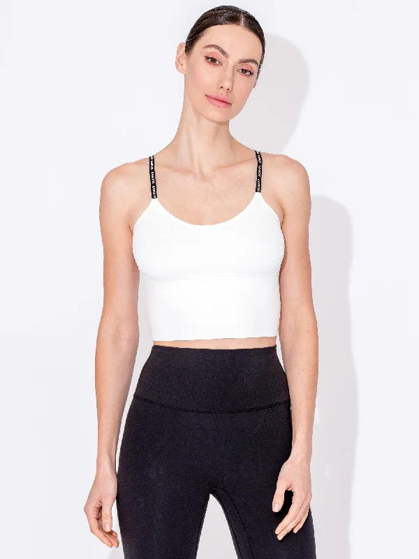 organic cotton camisoles boho-LOGO RIBBED TANK, WHITE