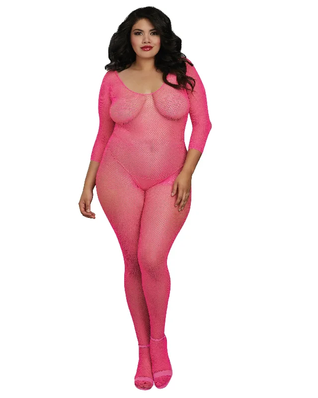 Sexy lingerie for sensual play-DG 0015X Plus Size Fishnet Open Crotch Bodystocking