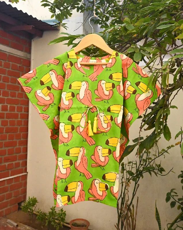Comfortable matching mother and kid same suit for any day-Toucan Cotton Kaftan for Girls