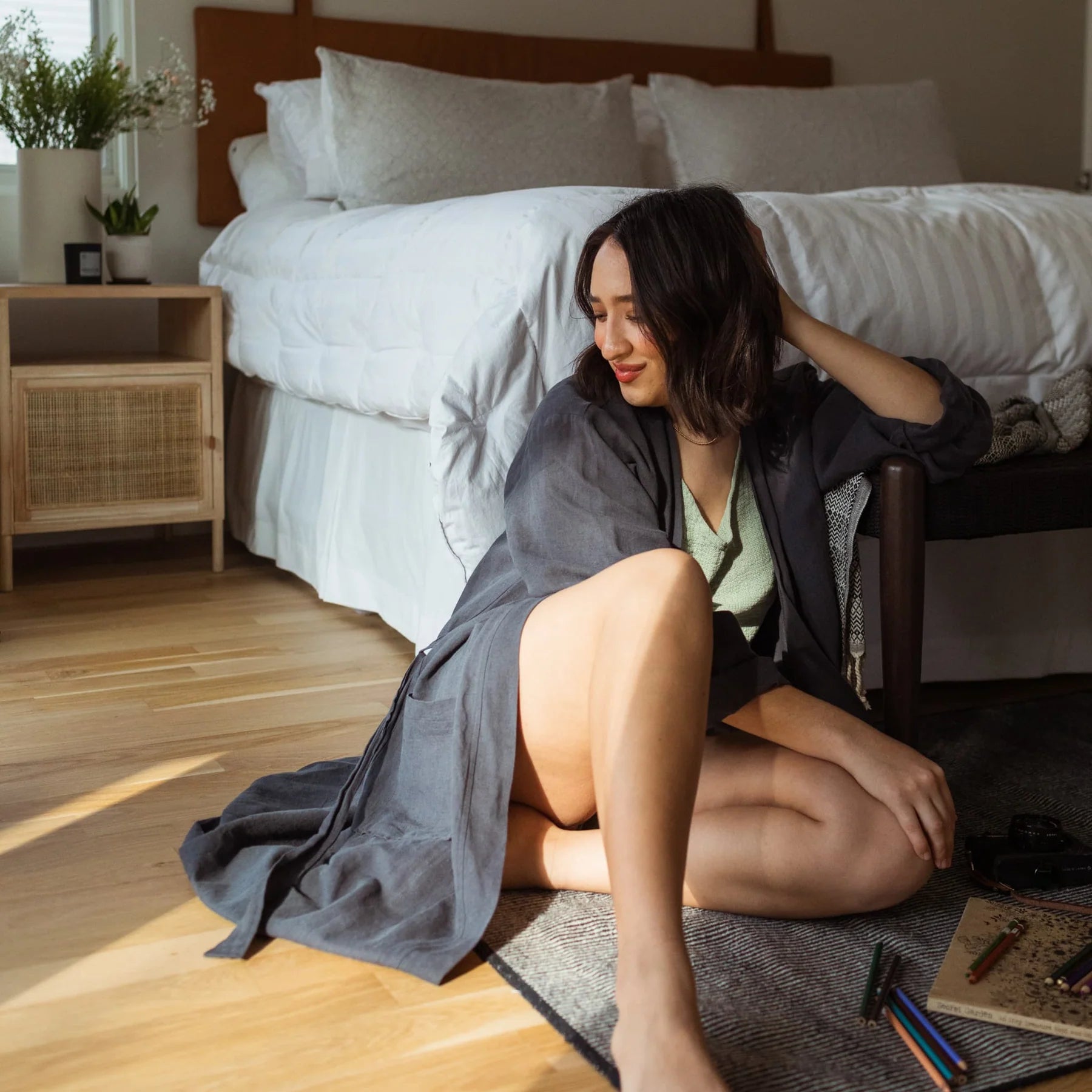 Women's robes with silk satin touch-Pokoloko Odyssey Linen Robe