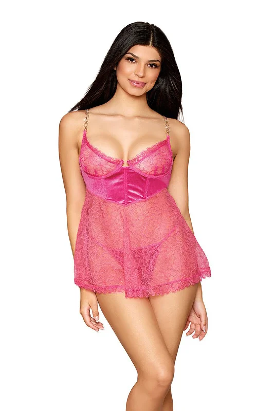 Sexy dress for party with friends-Delicate Corded Eyelash Lace Babydoll