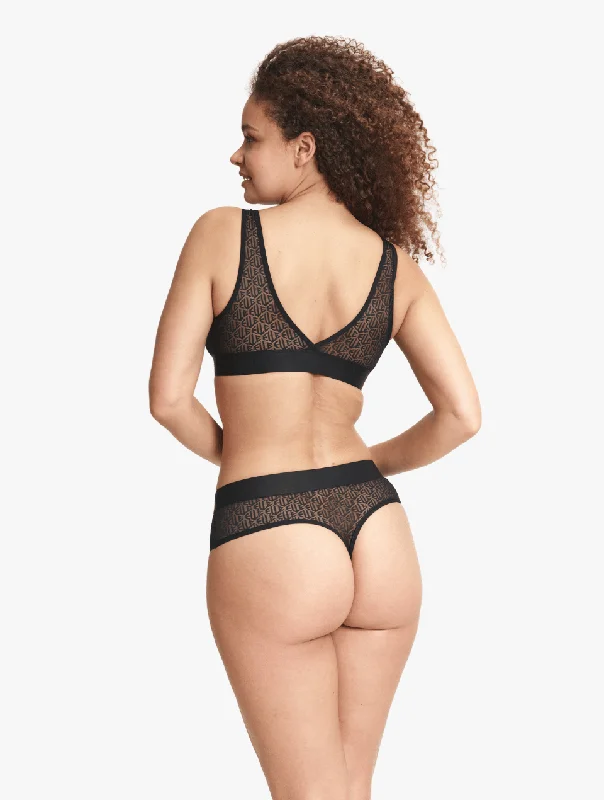 Sports bras and panties for workout wear-ELLE Icon Lace Thong - Black