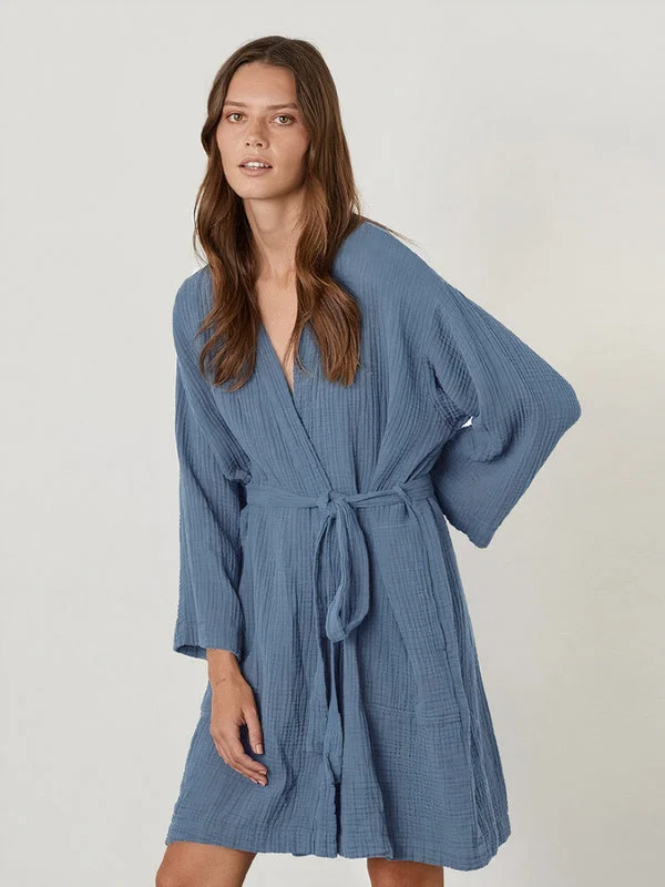Women's robes for cozy nights at home-Robe de Chambre Femme Hiver en Coton "Bleu"