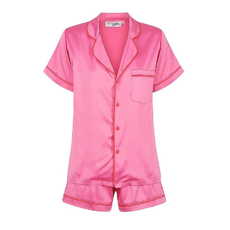 Fun and colorful mother and kid same suit for outings-Satin Personalised Pyjama Set - Short Sleeve Hot Pink/Red