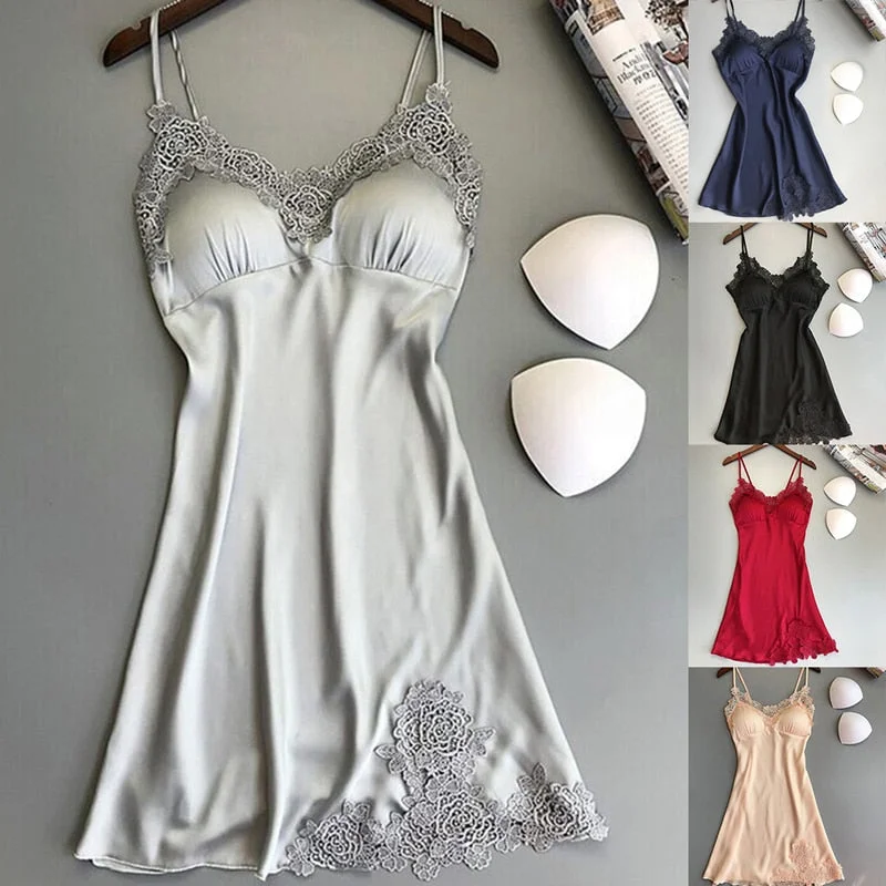 Affordable lingerie sets for curvy women-Ladies Sexy Silk Satin Night Dress Sleeveless Nighties V-neck Nightgown Nightdress Lace Sleepwear Nightwear For Women S-XL Affordable lingerie sets for curvy women-Ladies Sexy Silk Satin Night Dress Sleeveless Nighties V-neck Nightgown Nightdress Lace Sleepwear Nightwear For Women S-XL