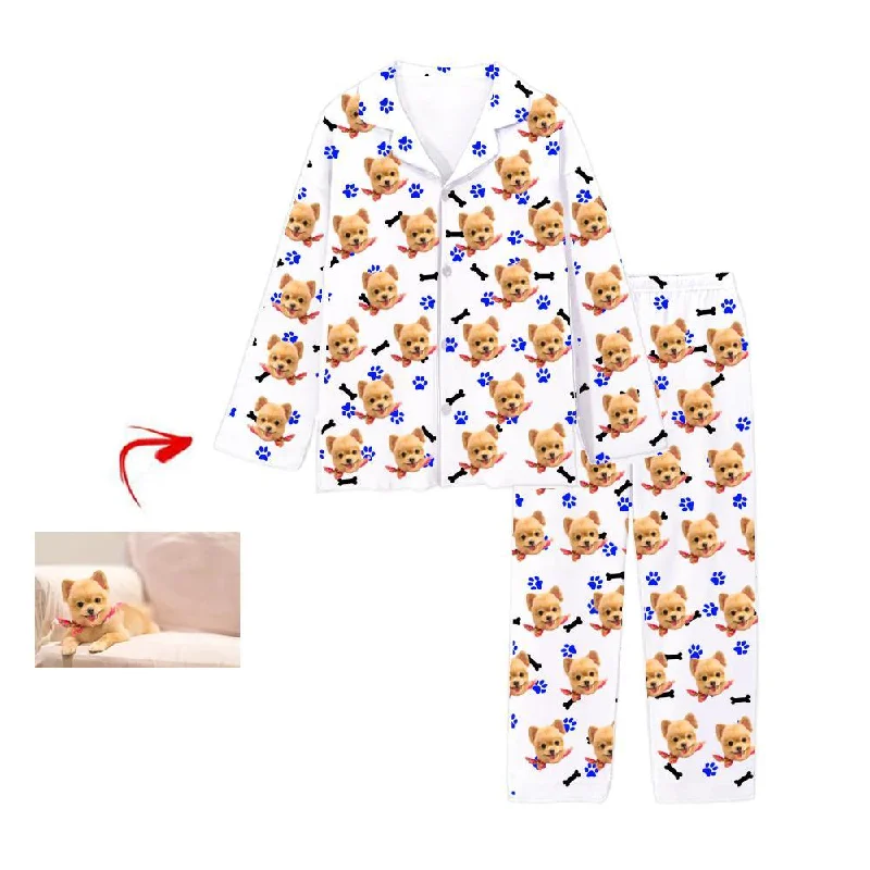 Stylish matching mother and kid same suit for birthday events-Personalised Pyjamas Dog Blue Footprint