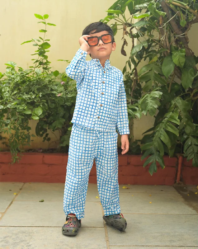 Trendy mother and kid same suit for outings-Crossroads Cotton Shirt Pyjama Set for Kids