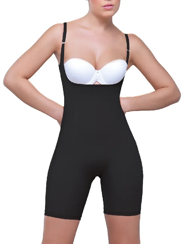 Sexy lingerie for enhancing feminine charm-Vedette 914 Amelie Open Bottom Mid thigh Shaper Color Black