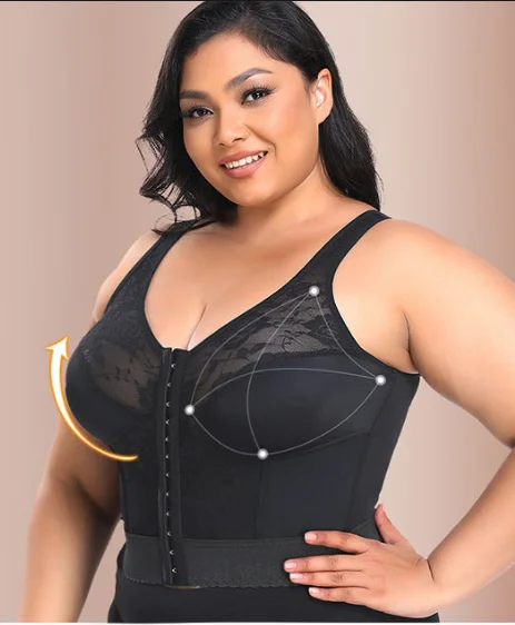 Bras for full-coverage comfort post-surgery-Lace no steel ring body underwear front