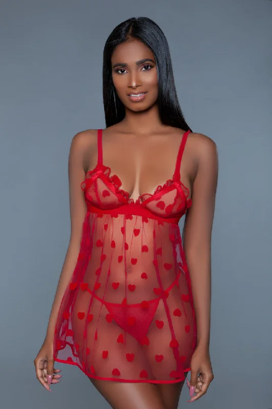 Women's sexy nightwear with chic design-Valentine Babydoll (S-3X)
