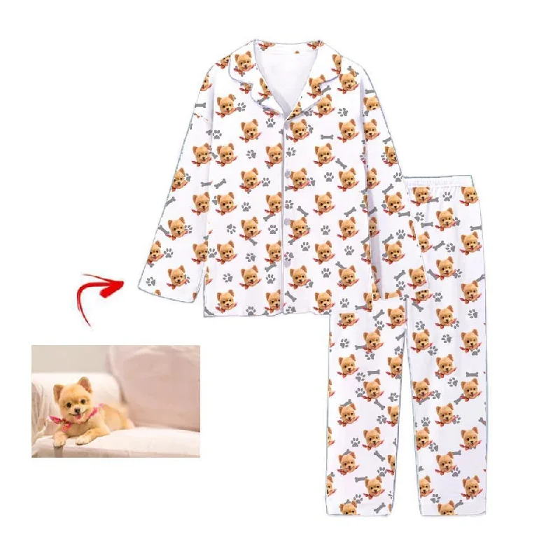 Trendy matching mother and kid same suit for fun parties-Personalised Photo Pajamas Dog Grey Footprint