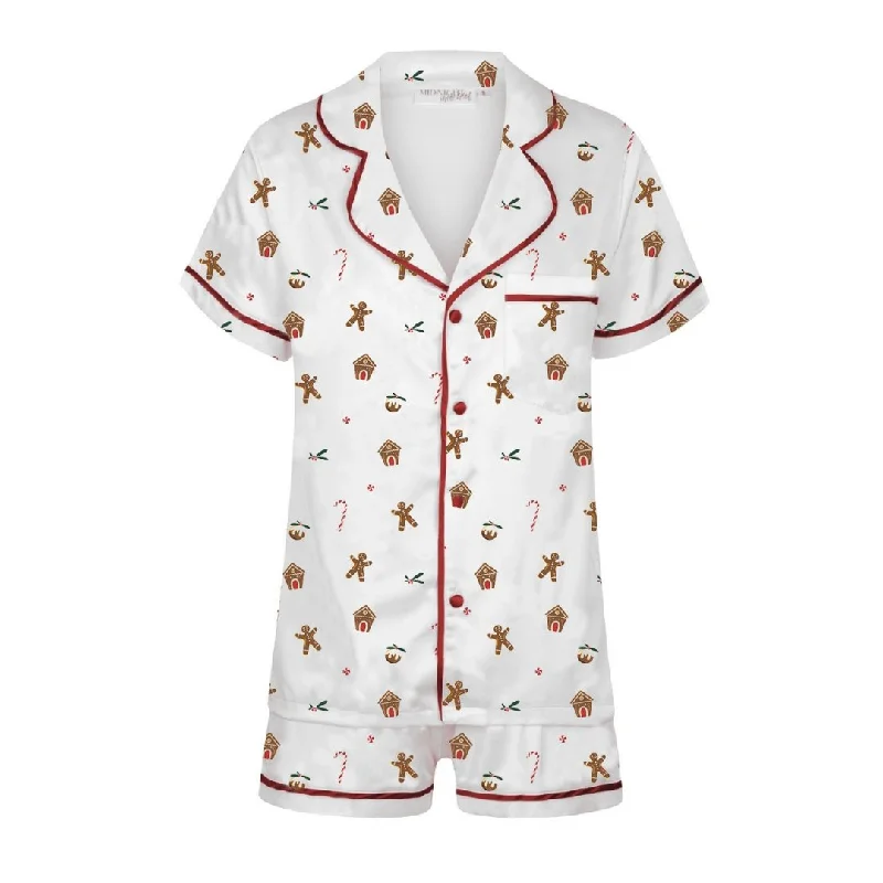 Mother and kid same suit with cute animal print-Men's Christmas Satin Personalised Pyjama Set -  Gingerbread Print