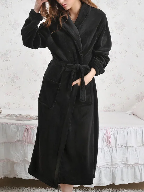 Women's robes for getting cozy and relaxed-Robe de Chambre Longue Polaire Femme "Noir"