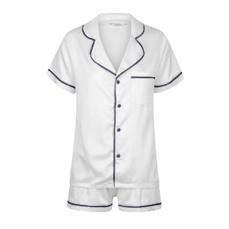 Cute matching mother and kid same suit for photos-Satin Personalised Pyjama Set - Short Sleeve White/Navy Cute matching mother and kid same suit for photos-Satin Personalised Pyjama Set - Short Sleeve White/Navy