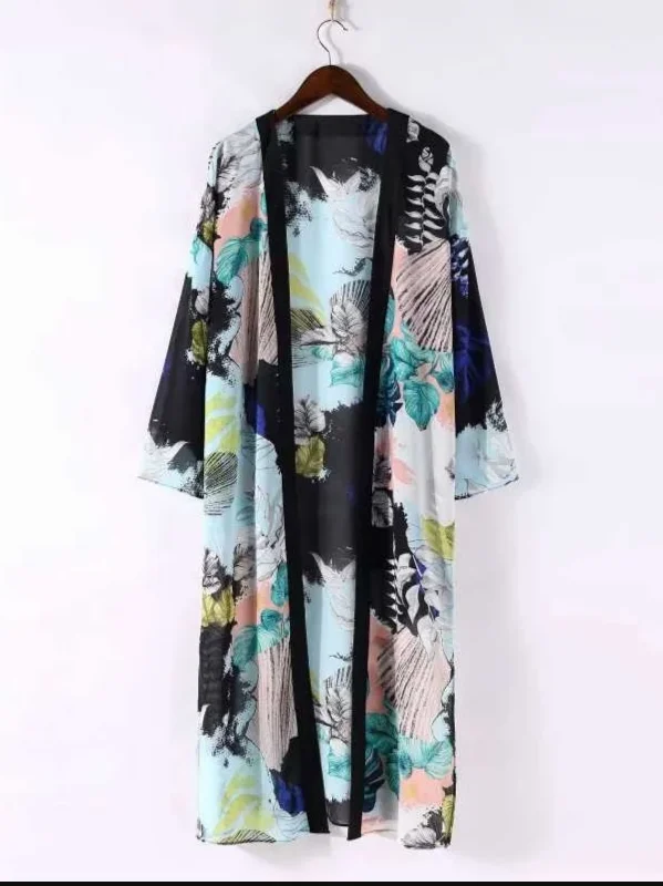 Women's robes with matching slippers-Boho Floral Printed Kimono