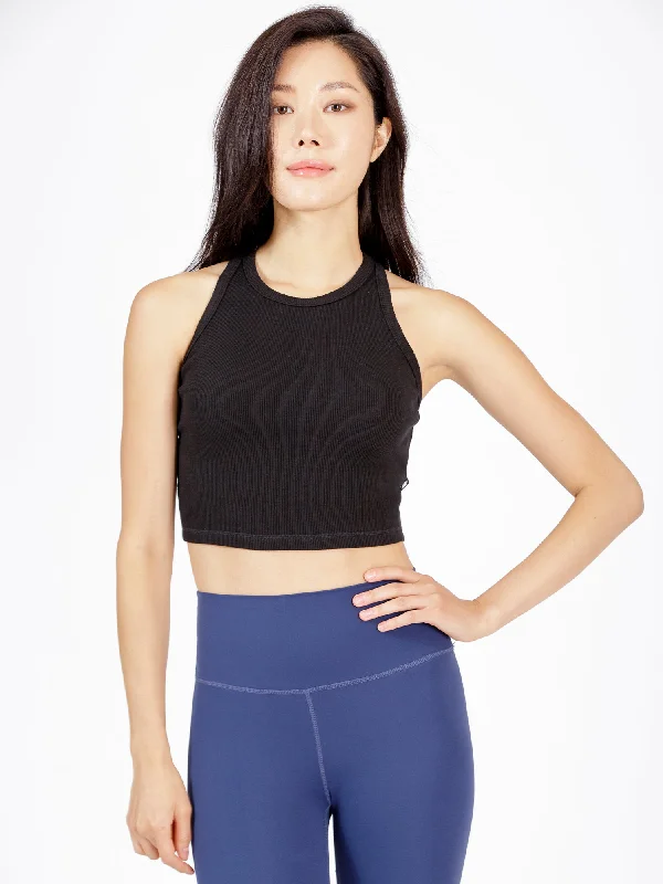 stain-resistant tanks durable-EVERYDAY RIBBED CROPPED SINGLET, BLACK