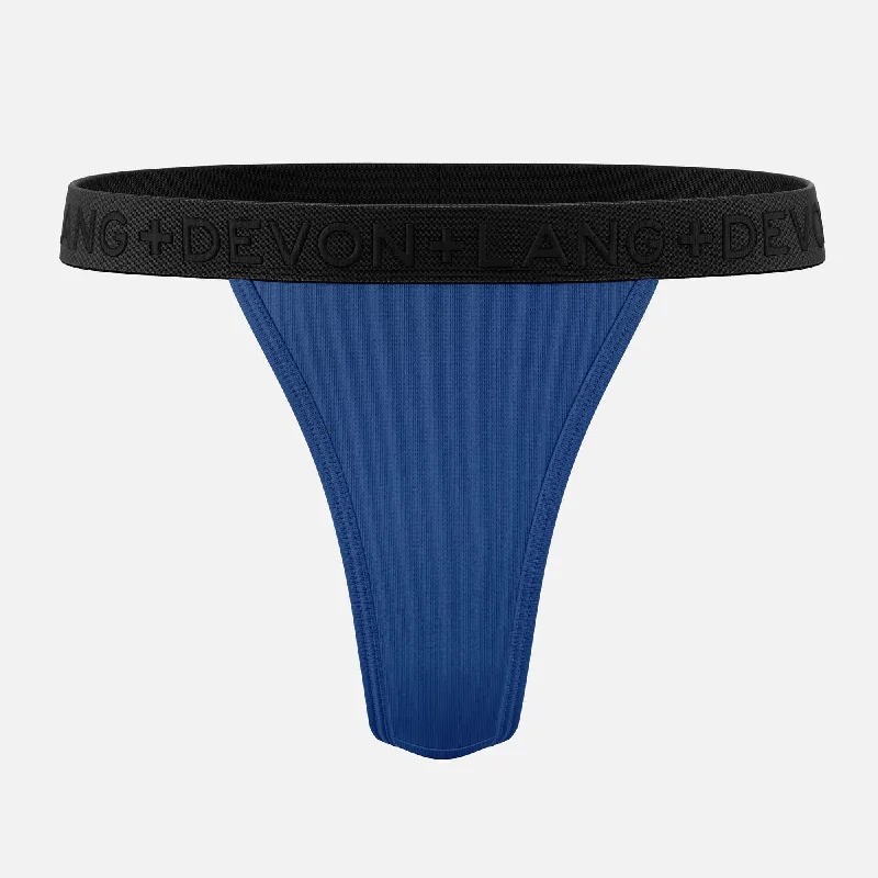 Women's cotton panties with smooth finish-Katrina V-Thong - Pacific Blue