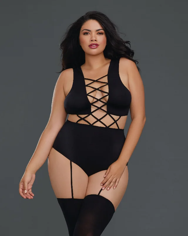 Sexy lingerie with velvet material-Opaque Seamless Teddy Bodystocking 0312X