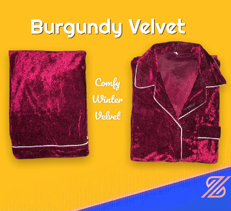 Stylish matching mother and kid same suit for outings-Kids Burgundy Velvet